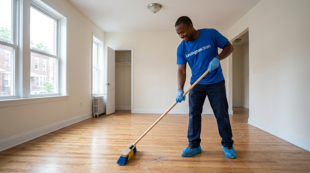 black man sweeping empty apartment 202605202001.webp