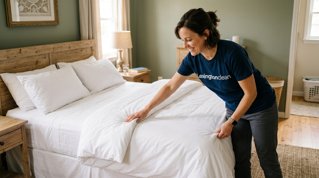 lady arranging bed 202605192017