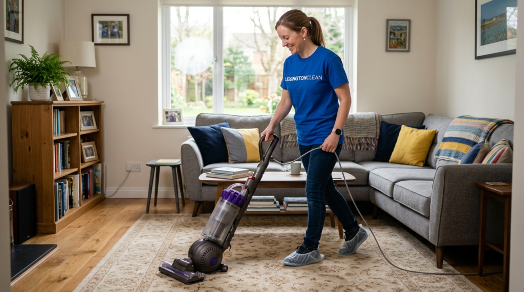 lady vacuuming carpet in living 202605212214
