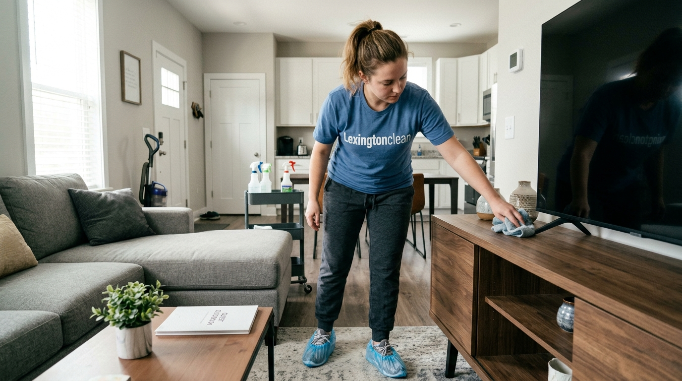 woman cleaning airbnb with shoe 202606242323